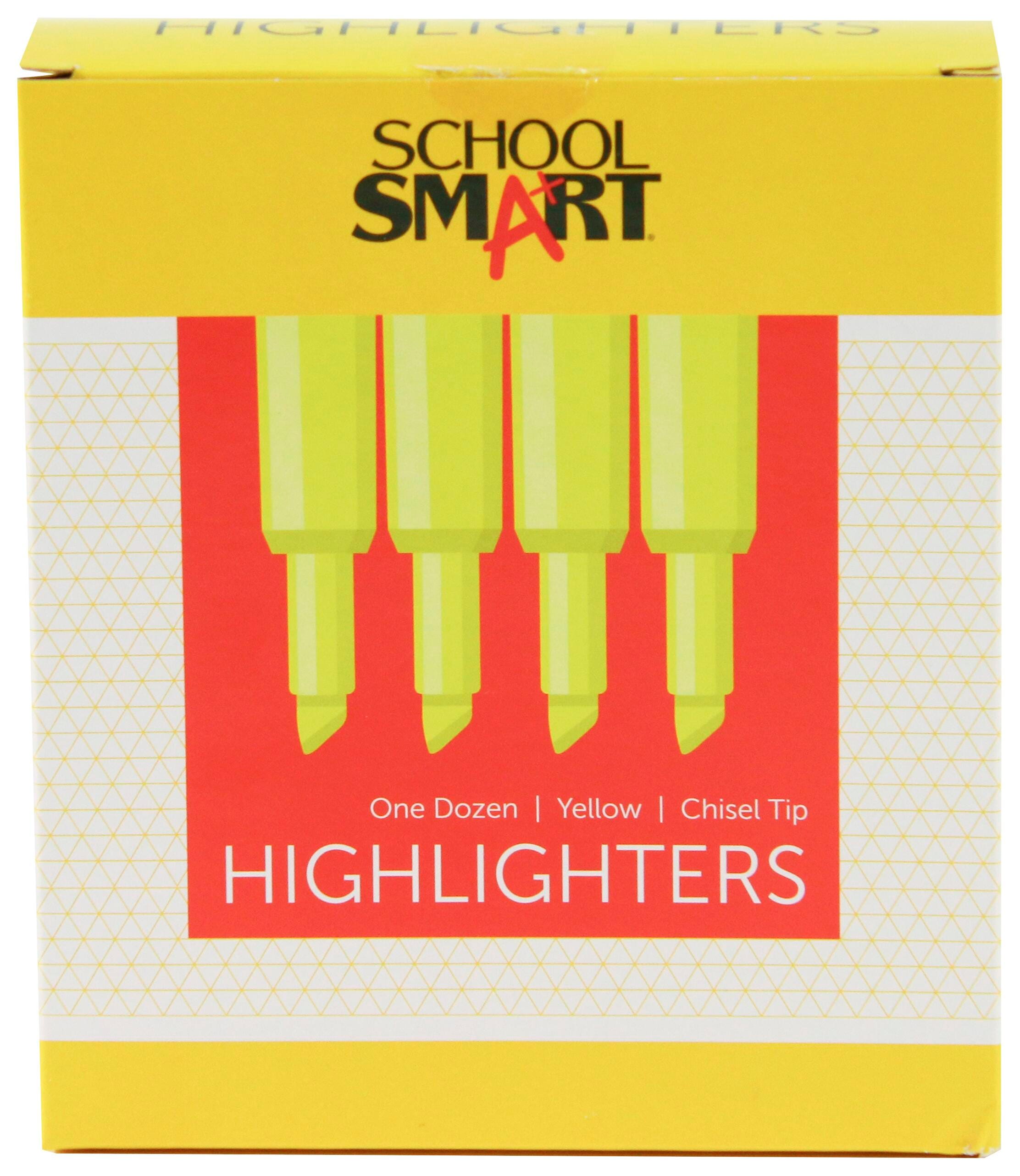 School Smart Tank Style Highlighters, Chisel Tip, Yellow, Pack of 12 1354259
